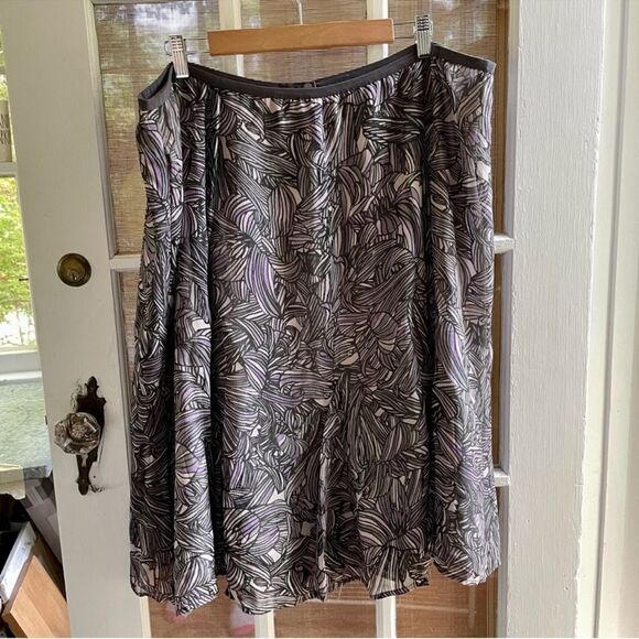 Sigrid Olsen Gray Lavender Abstract Print Plus Size Flowy Midi Skirt Sz 20W - Picture 5 of 8